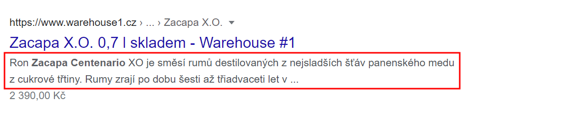 Nastavení Meta Description pro Warehouse #1